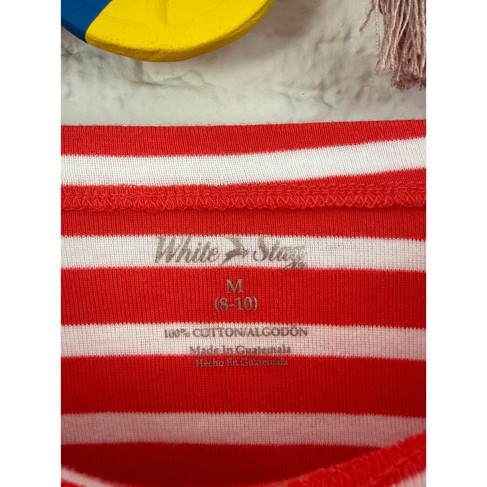 White Stag Coral Red White Breton Stripe Tee Medium Coastal French Sailor - Picture 3 of 6